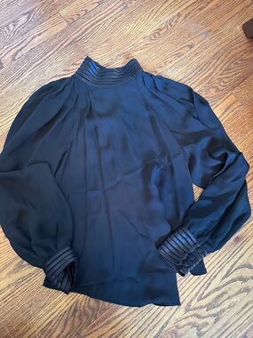 Veronica Beard Black High-Neck Long-Sleeve Blouse